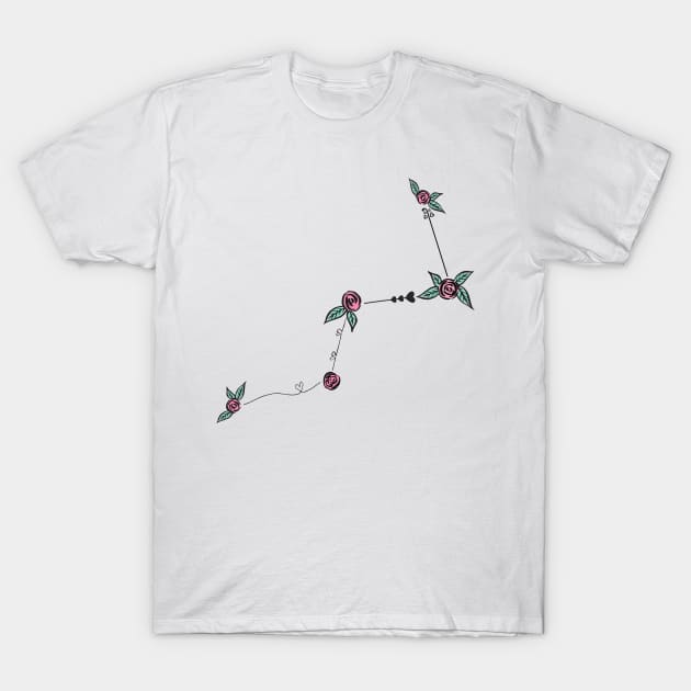 Cassiopeia Constellation Roses and Hearts Doodle T-Shirt by EndlessDoodles